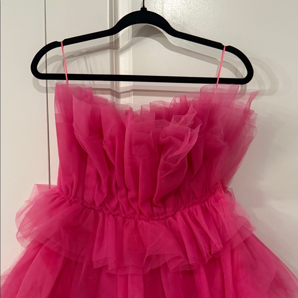 Strapless Fuchsia Layered Tulle Party Dress - Picture 3 of 5